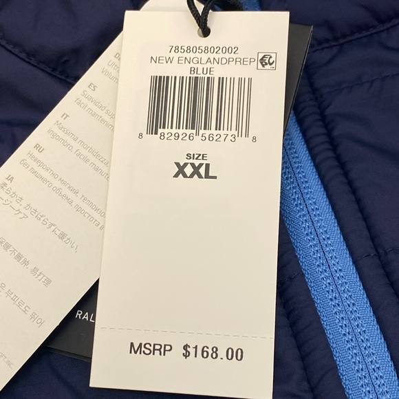 RLX Ralph Lauren Primaloft Soft Fleece Quilted Full Zip Jacket Blue XXL $168 - Picture 4 of 11